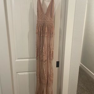 Dusty pink lace maxi dress